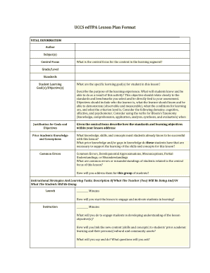 Edtpa Lesson Plan Template  Form