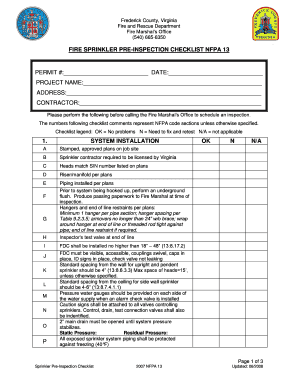 Fire Inspection Checklist Nfpa  Form