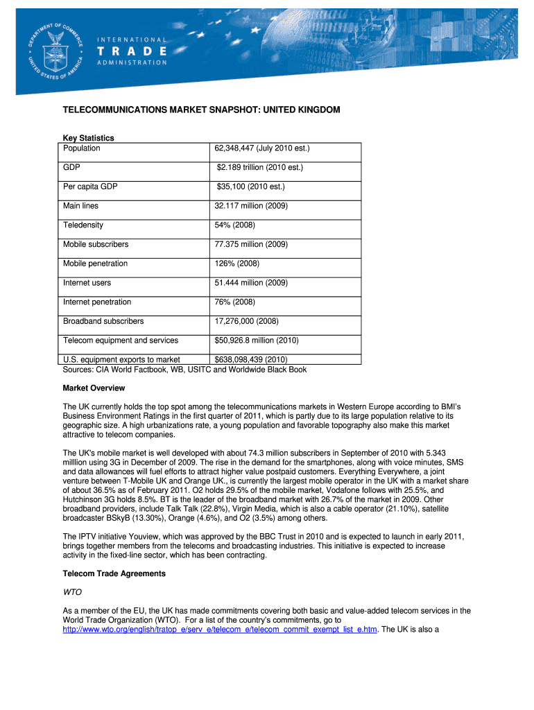 TELECOMMUNICATIONS MARKET SNAPSHOT UNITED KINGDOM Web Ita DOC  Form