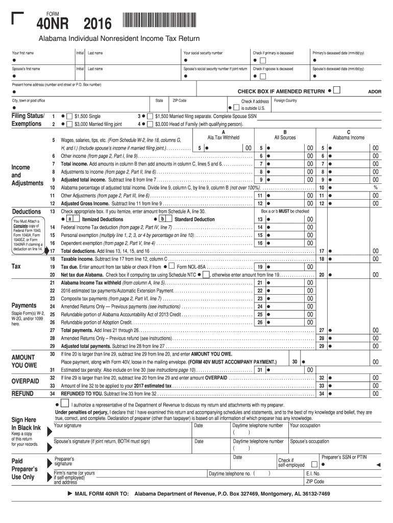  Printable Form 40nr 2016