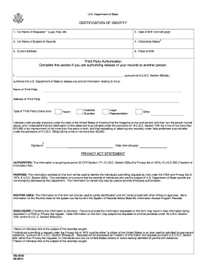 DS 4042 CERTIFICATION of IDENTITY Foia State  Form