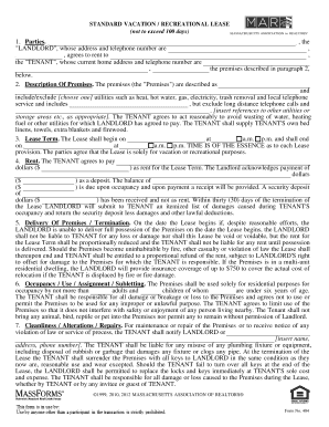 MA Standard Vacation Recreational Lease  Form