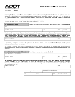  Arizona Residency Affidavit 2016