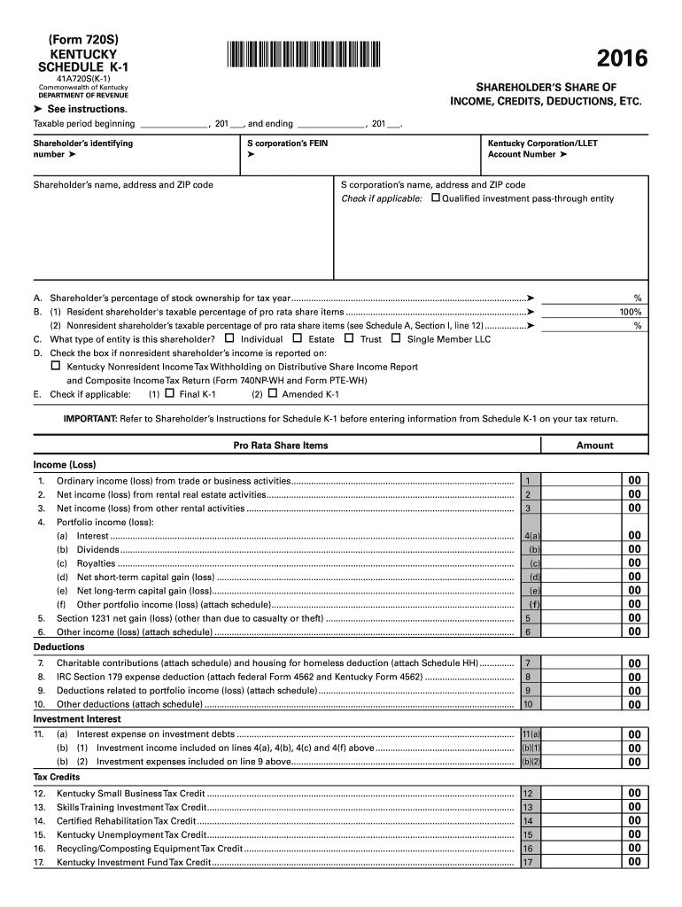  Kentucky K1 Form 2016