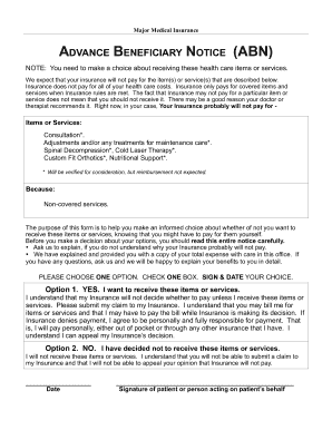 Advanced Beneficiary Notice Abn Non Medicare Pages  Form
