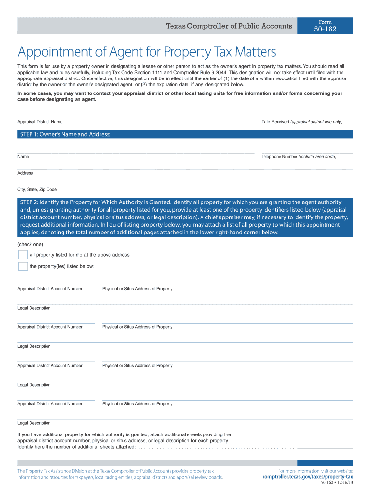  50 162 Appointment of Agent for Property Tax Matters 2016-2024