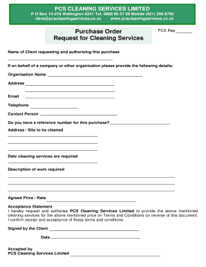 Purchase Order and Request for Cleaning Services  Form