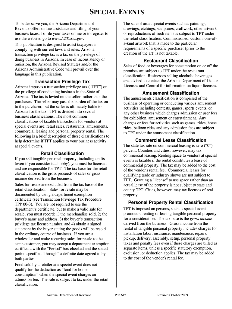  612 Arizona Department of Revenue Azdor 2009