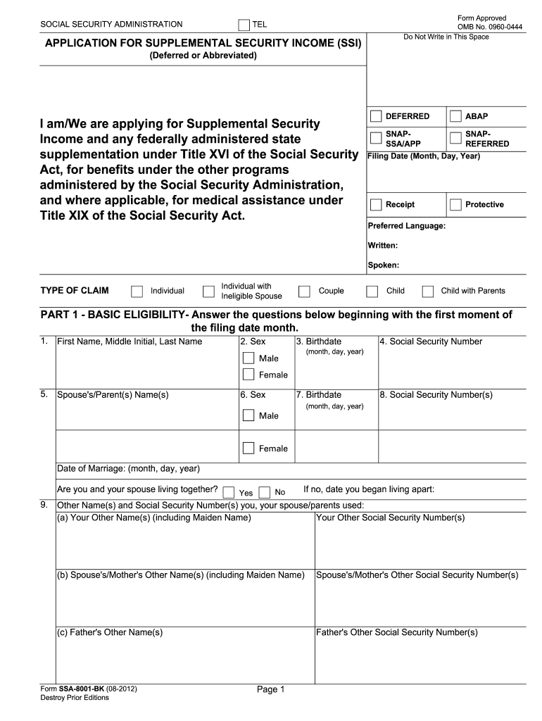  Ssa 8001 Bk Form 2019