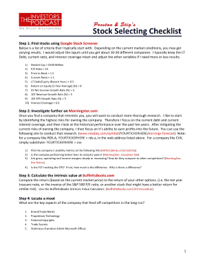 Preston and Stigs Stock Selecting Checklist DOCX  Form