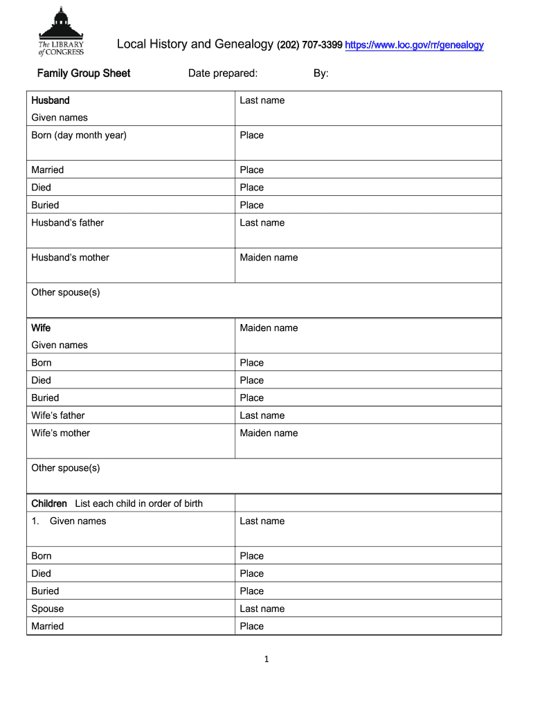 Family Group Sheet Fillable  Form