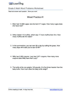 Grade 5 Math Word Problems PDF  Form