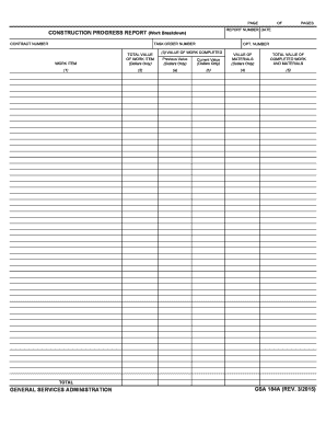 CONSTRUCTION PROGRESS REPORT Work Breakdown GSA Gsa  Form