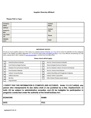 Supplier Diversity Affidavit  Form