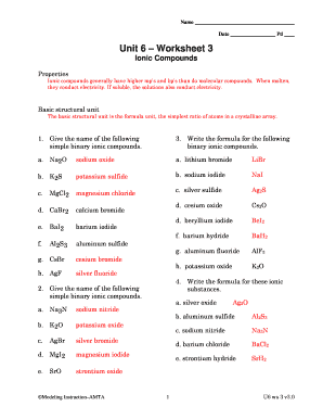 Unit 6 Worksheet 3 Ionic Compounds  Form