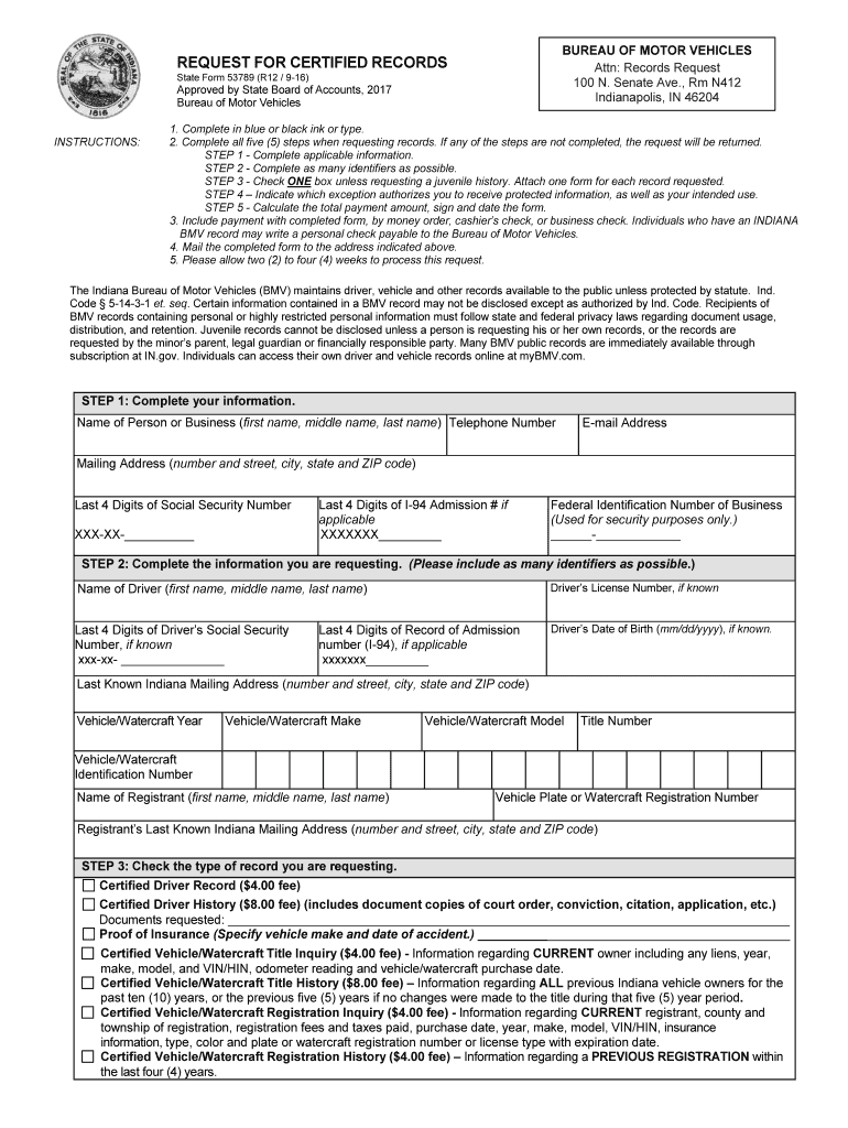  State of Indiana Form 53789 2016-2024