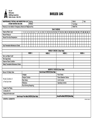 Fillable Example Boiler Log Sheet  Form