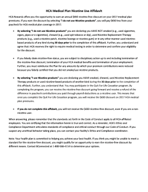 HCA Medical Plan Nicotine Use Affidavit  Form