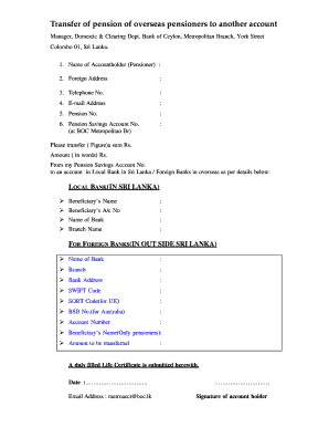 Bank of Ceylon Nrfc Metropolitan Branch  Form