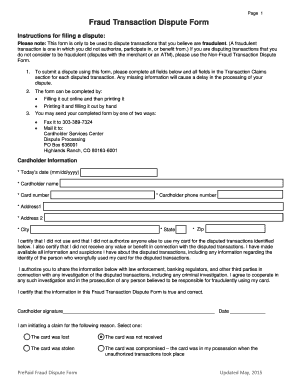 Fraud Transaction Dispute Form Fraud Transaction Dispute Form