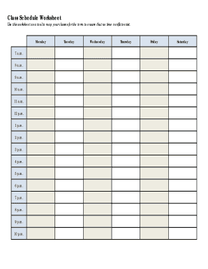 Schedule Worksheet  Form