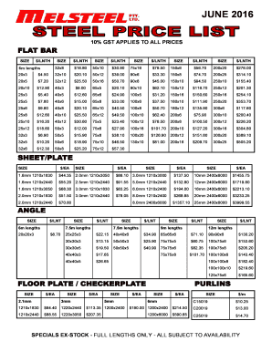 Union Steel Price List  Form