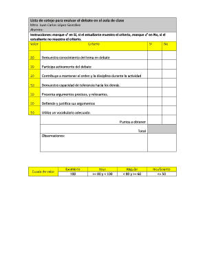 Lista De Cotejo Para Evaluar Debate  Form