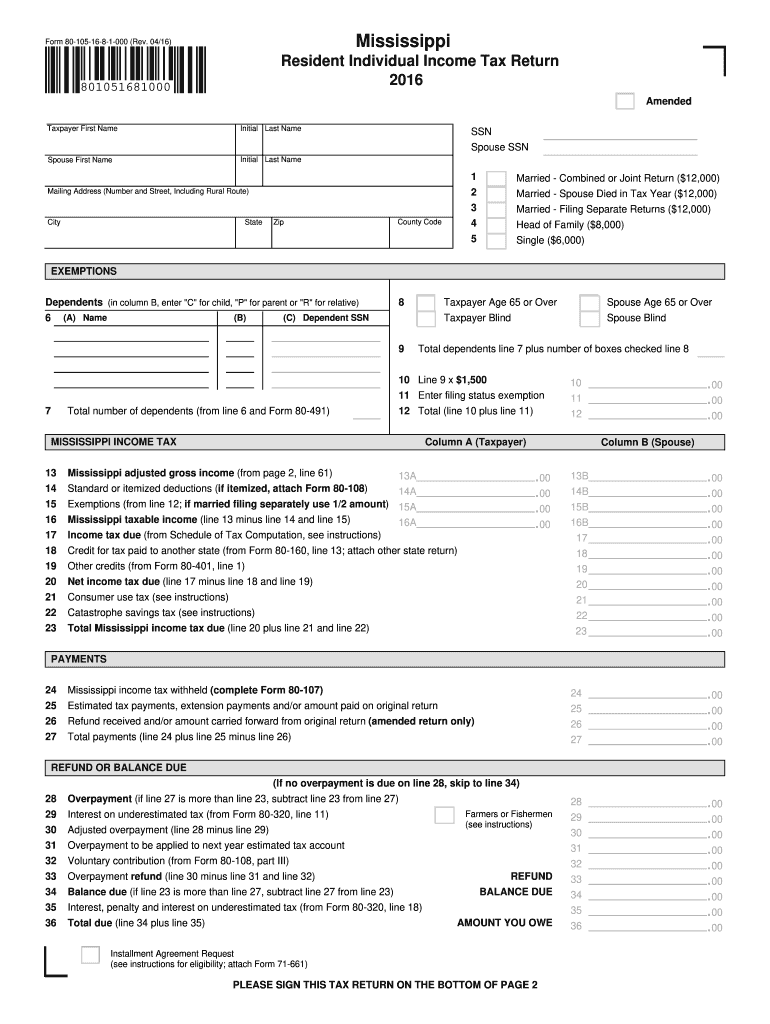  Mississippi Resident Individual Income Tax Return 2016