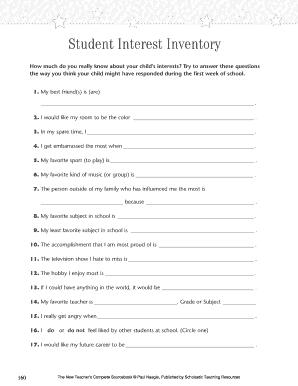 Student Interest Inventory  Form