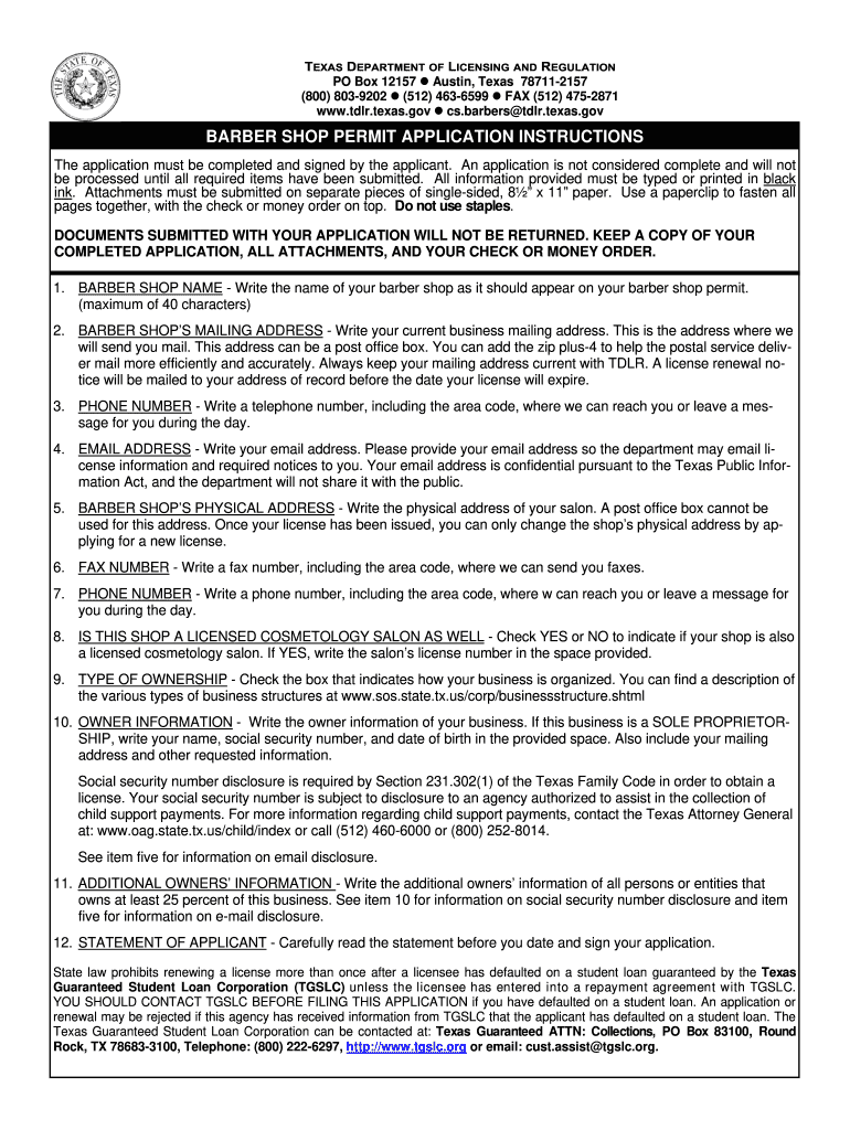  Fillable BAR016 Barber Shop Permit Application Pub 2017