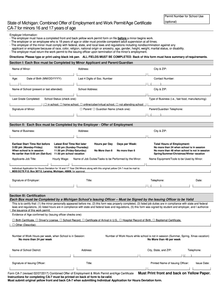  Work Permit Michigan 2017-2024