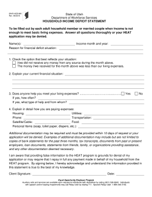 Utah Income Deficit Form