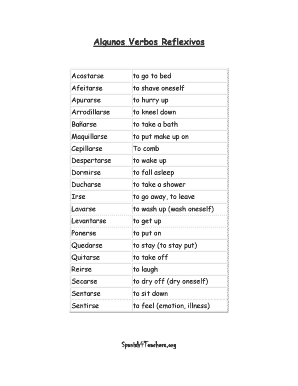 Reflexive Verbs Spanish List  Form