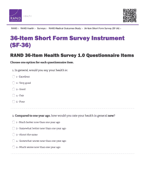 Medical Outcomes Study SF 36 is a Set of Generic, Coherent, and Easily Administered Quality of Life Measures Rand  Form