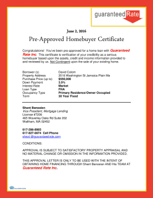 Pre Approval Certificate  Form