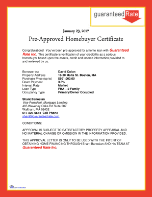 Pre Approval Certificate  Form