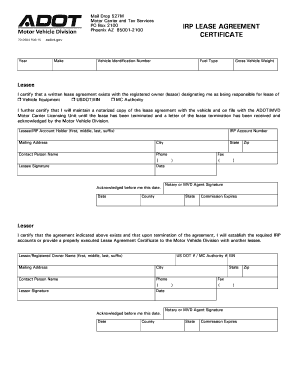 Lease Agreement Certificate  Form