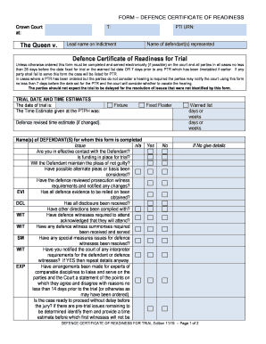 Certificate of Trial Readiness  Form