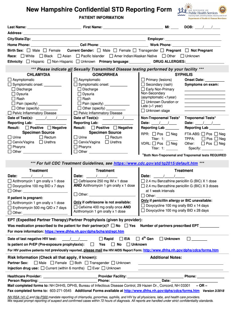 New Hampshire Confidential Std Reporting Form