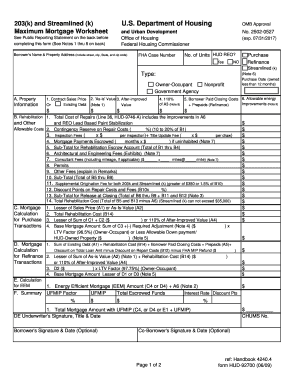  Fha 203k Maximum Mortgage Worksheet Fillable 2009-2024