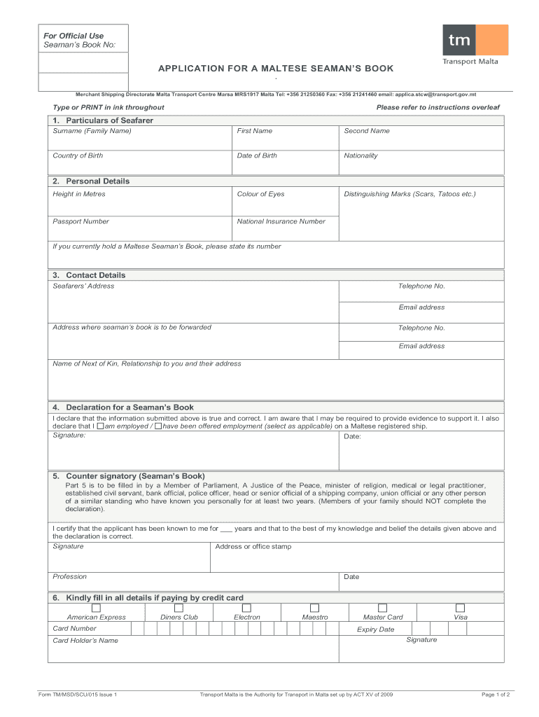 Maltese Seaman's Book  Form