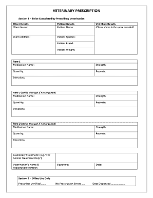 Veterinary Prescription Form