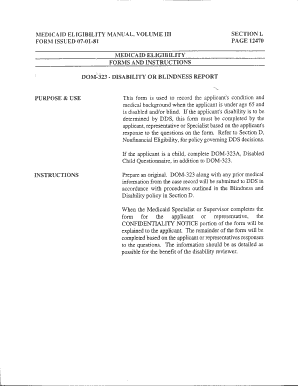 DOM 323, Disability or Blindness Report and Instructions Medicaid Ms  Form