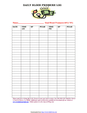 Blood Pressure Log Templates Download Forms TidyForm