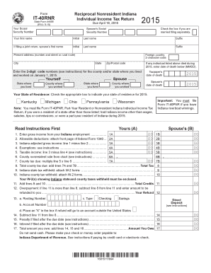  Reciprocal Nonresident Indiana Individual Income Tax Return Yours a 2020