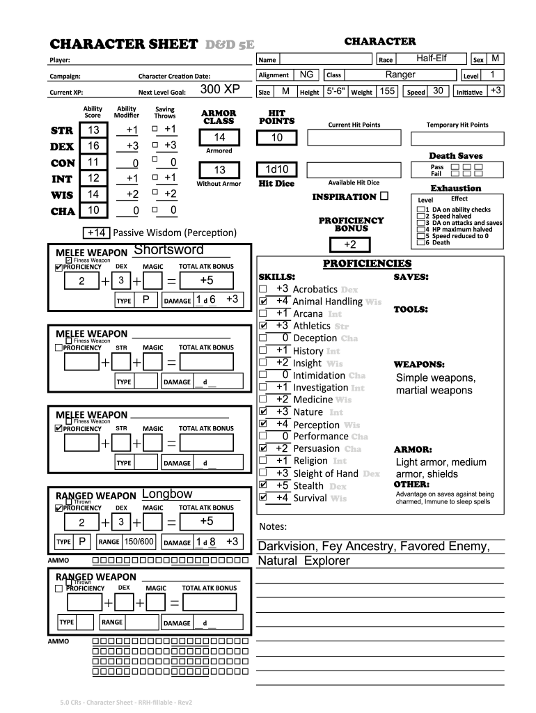 CHARACTER SHEET D&amp;D 5E  Form