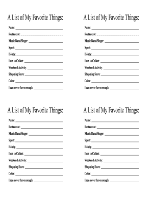 My Favorite Things List PDF  Form