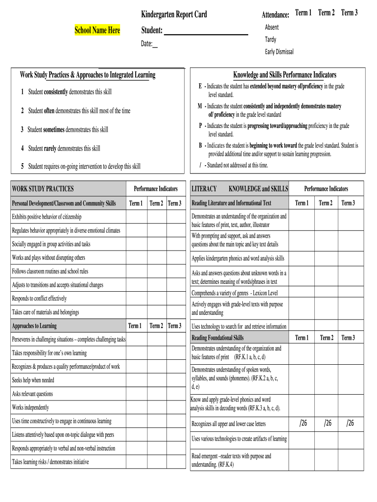 Kindergarten Report  Form