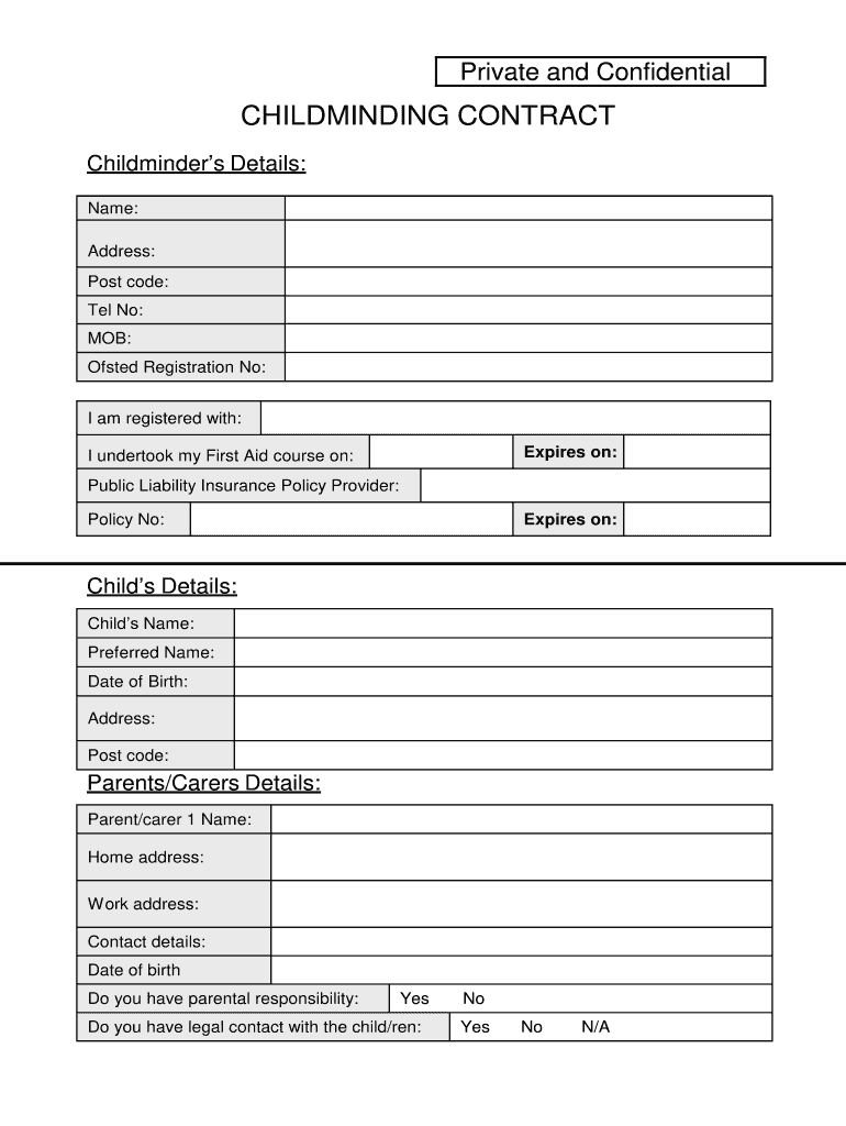 Childminding Contract PDF  Form