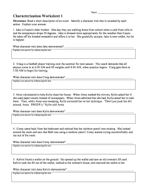 Characterization Worksheet 1 Answer Key  Form